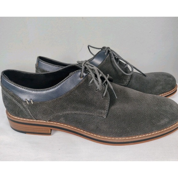 Joseph Abboud Cannon Mens 8.5 Gray Leather Suede Oxford Dress Shoes
